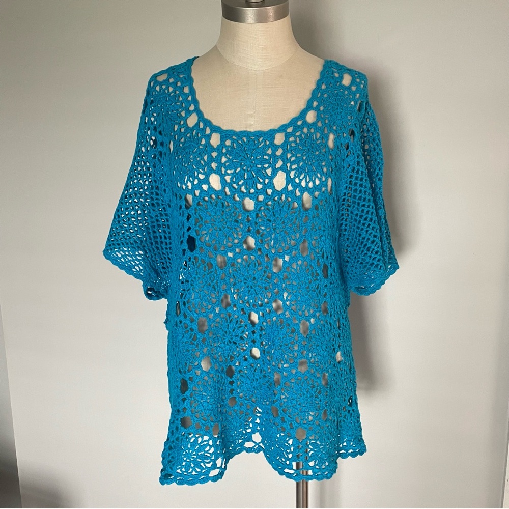 Roz & Ali turquoise crochet top size L